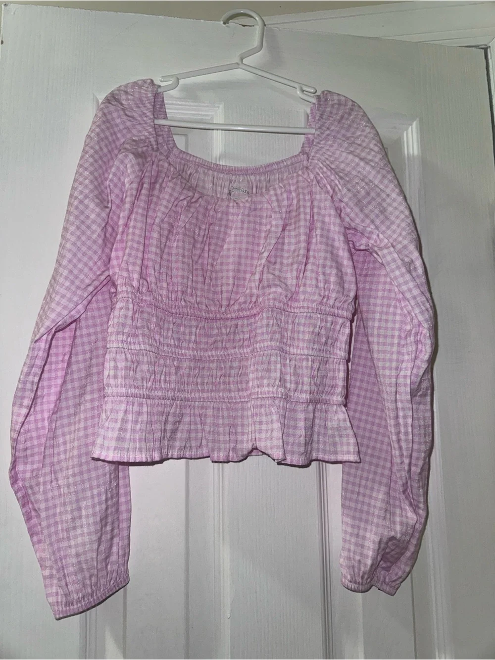 Art Class Girls Pink Gingham Smocked Long Sleeve Top Size L 10/12